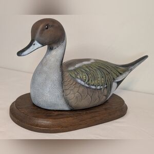 Vtg Signed Hand Painted Zavori Mold Pintail Duck Decorative Decoy on Wood Base